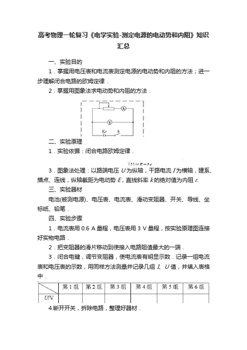 高考物理一轮复习《电学实验-测定电源的电动势和内阻》知识汇总