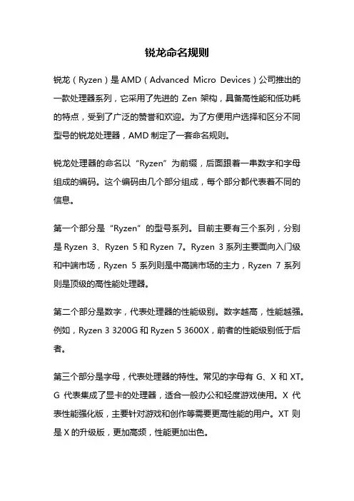锐龙命名规则