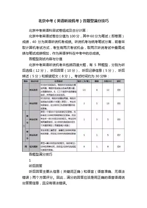北京中考（英语听说机考）各题型满分技巧