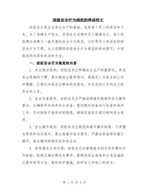 班组安全行为规范的养成范文