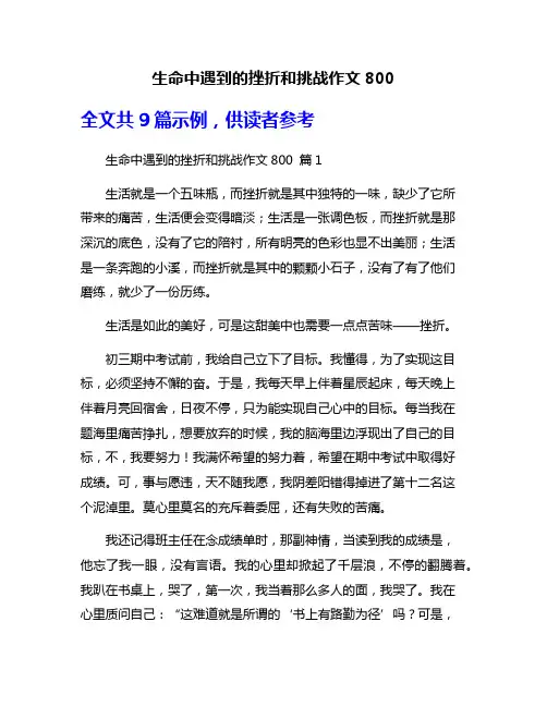 生命中遇到的挫折和挑战作文800
