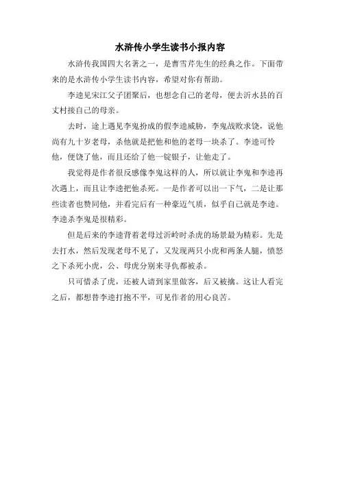 水浒传小学生读书小报内容