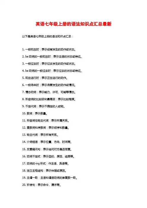 英语七年级上册的语法知识点汇总最新