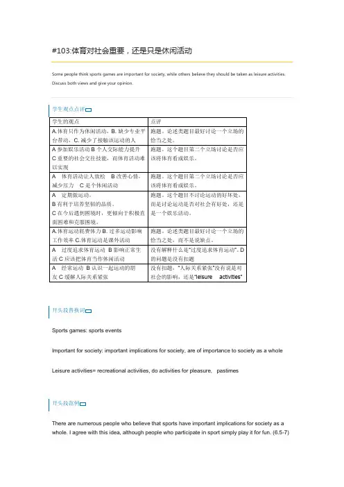雅思作文-8. 体育对社会重要,还是只是休闲活动