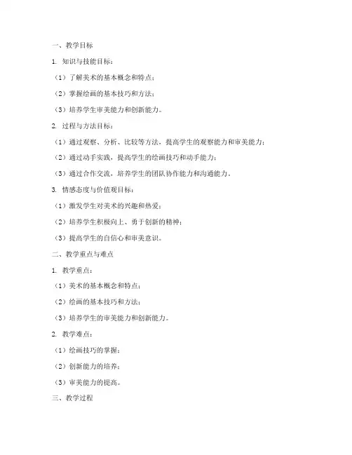 小学优秀美术试讲教案万能模板