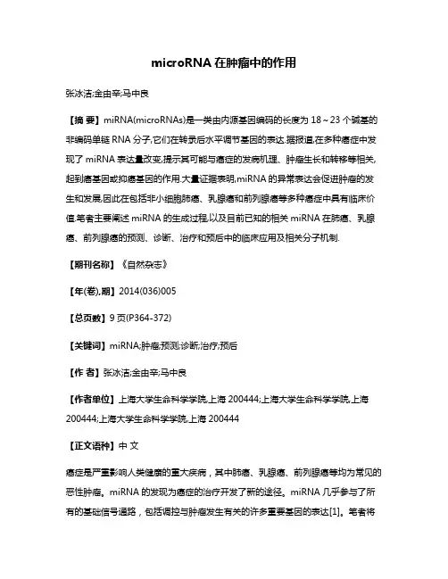 microRNA在肿瘤中的作用