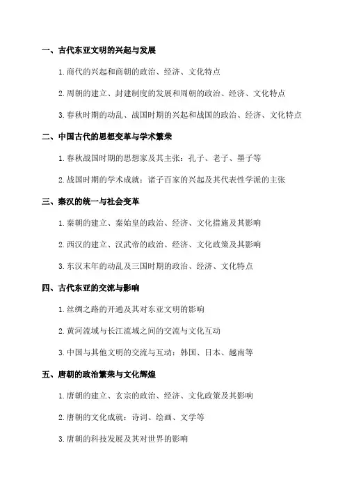 历史八年级下学期复习提纲