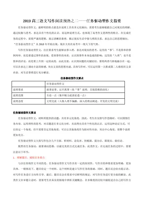 专题02 任务驱动型作文指要-2019高三语文写作阅读预热(解析版)