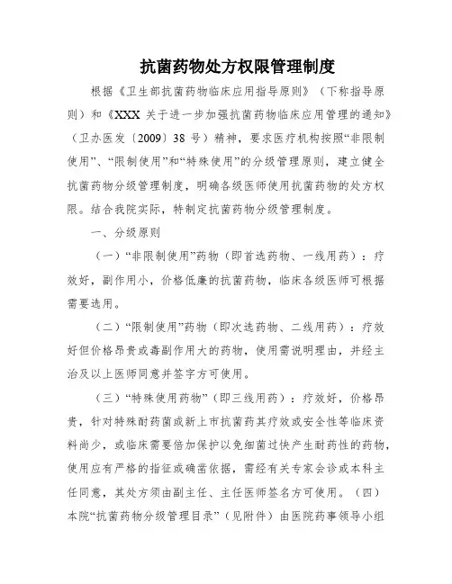 抗菌药物处方权限管理制度