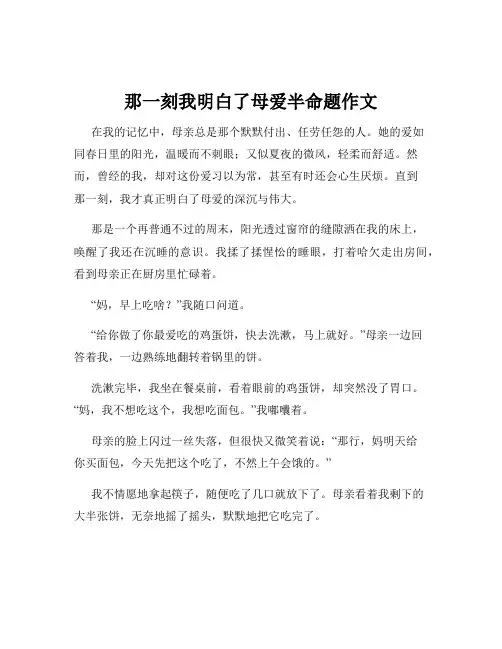 那一刻我明白了母爱半命题作文