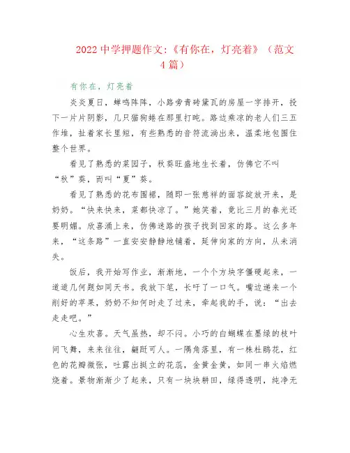 2022中学押题作文《有你在,灯亮着》(范文4篇)