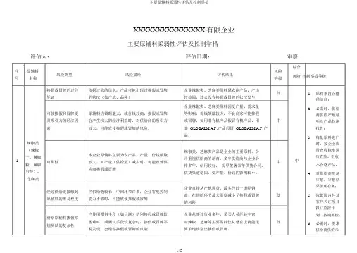 主要原辅料脆弱性评估及控制措施
