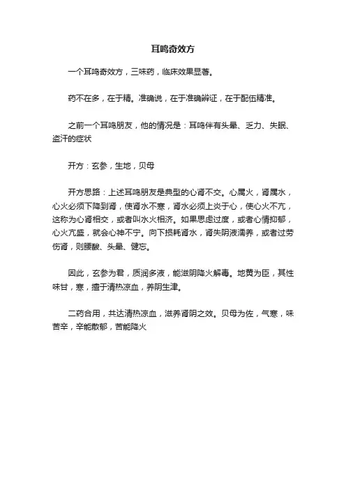 耳鸣奇效方