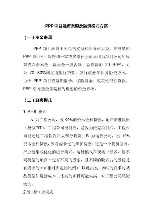 PPP项目融资渠道及融资模式方案
