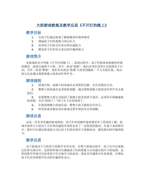 大班游戏教案及教学反思《不开灯的晚上》