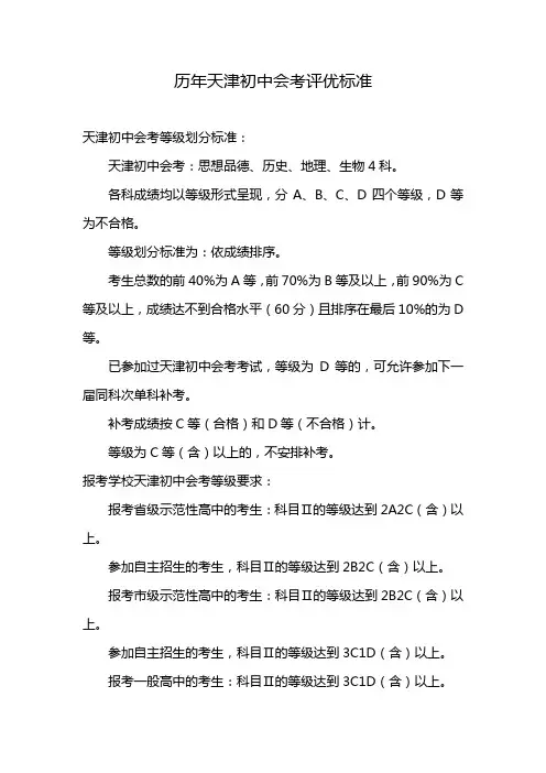 历年天津初中会考评优标准