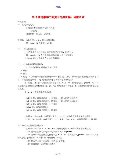 2012高考数学二轮复习分类汇编 函数总结