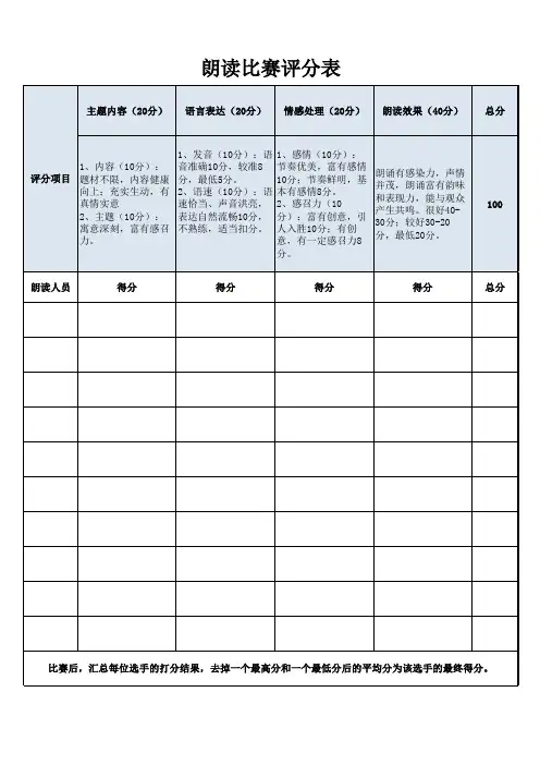 朗读比赛评分表