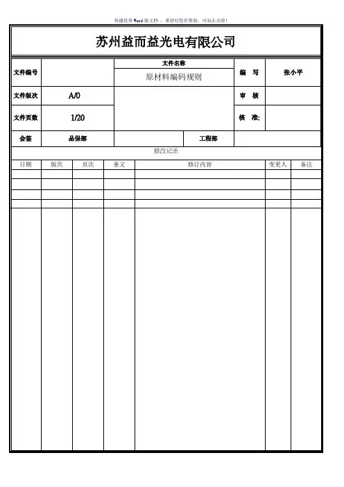 原材料编码规则(参考模板)