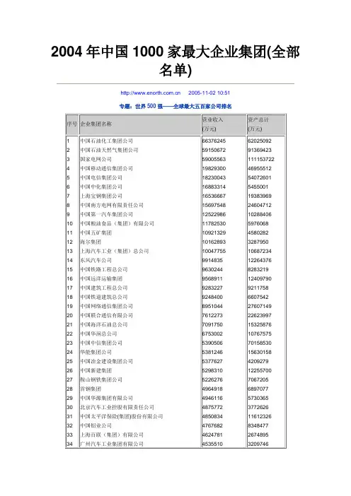 2004年中国1000家最大企业集团