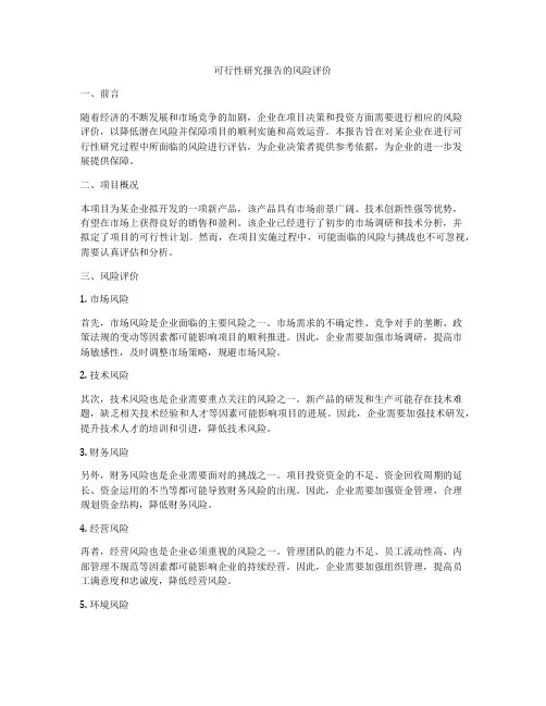 可行性研究报告的风险评价