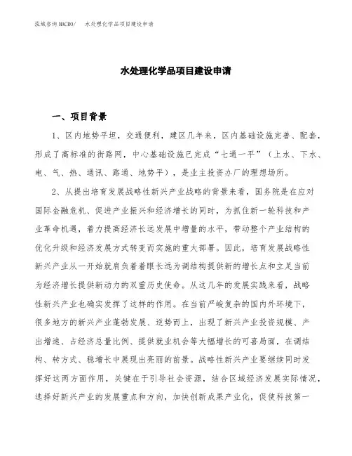 水处理化学品项目建设申请