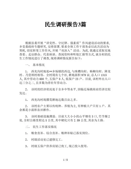 民生调研报告3篇