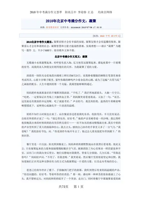 2010年中考满分作文