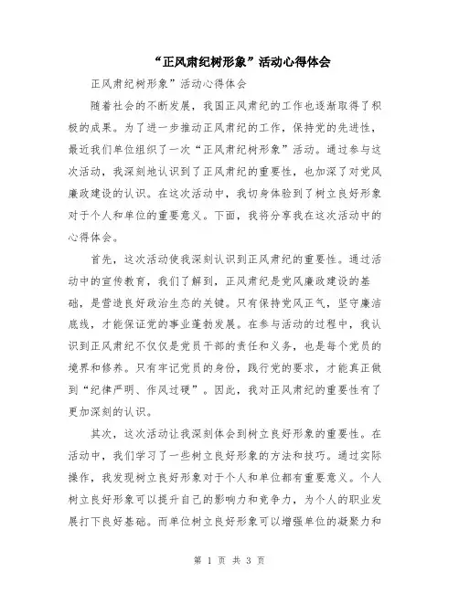 “正风肃纪树形象”活动心得体会