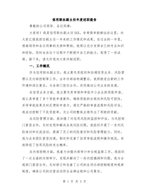 信用联社副主任年度述职报告