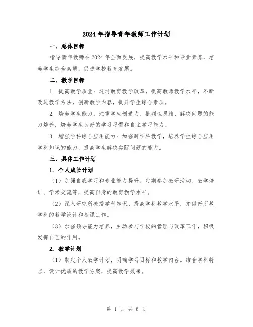 2024年指导青年教师工作计划（2篇）