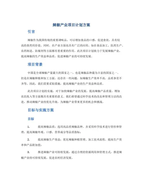 辣椒产业项目计划方案