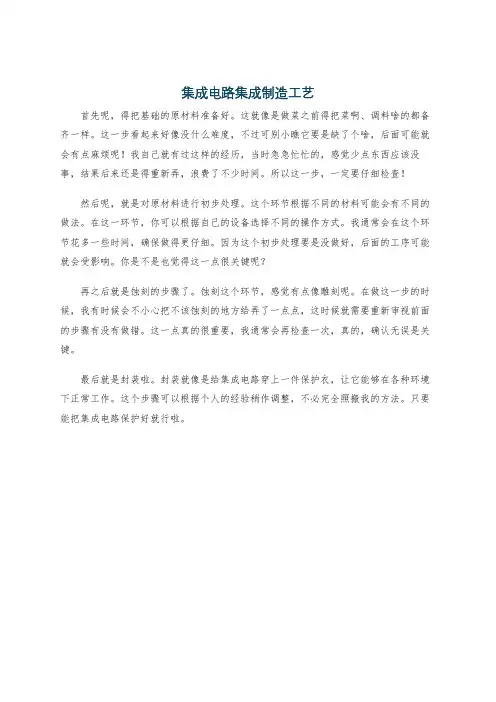 集成电路集成制造工艺