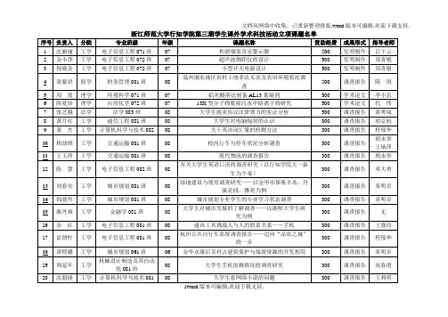 浙江师范大学行知学院第三期学生课外学术科技活动立项课题