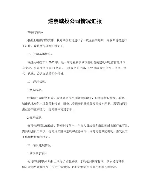 巡察城投公司情况汇报
