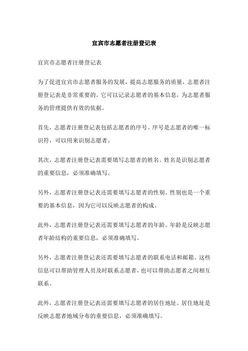 宜宾市志愿者注册登记表