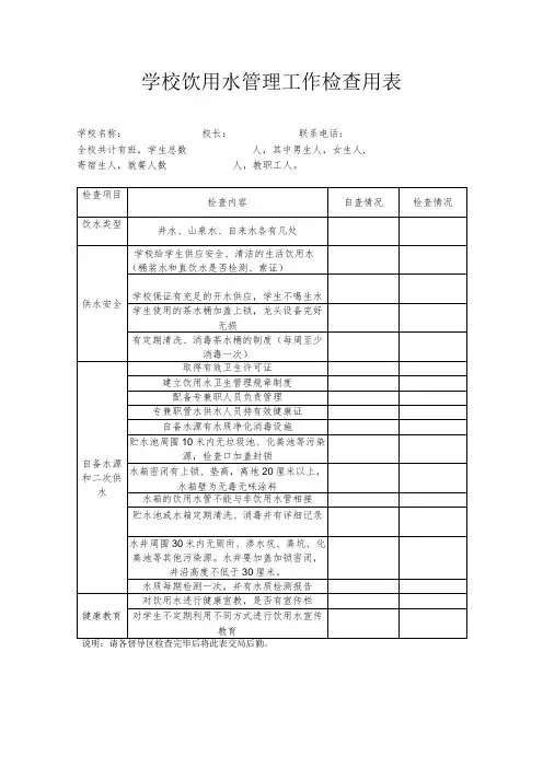 学校饮用水管理工作检查用表