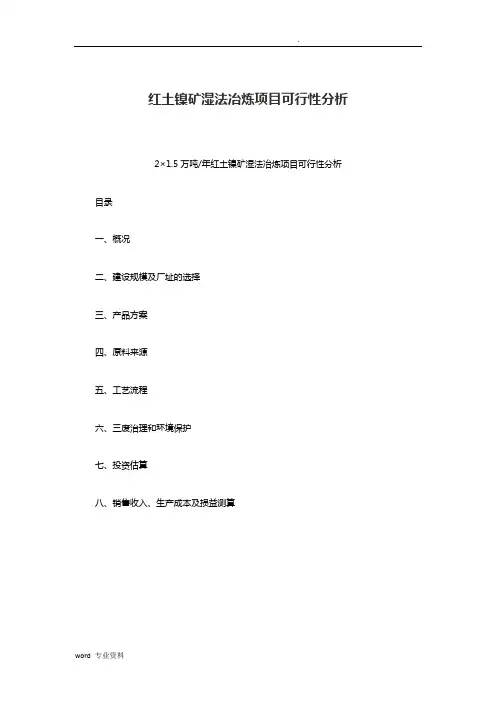 红土镍矿湿法冶炼项目可行性分析