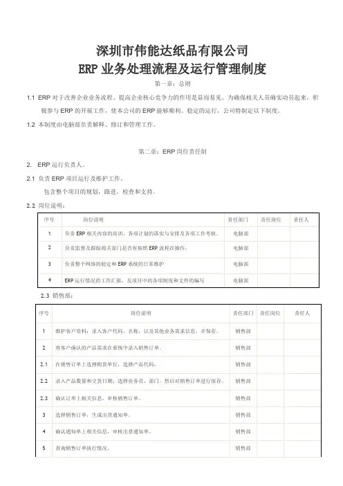 ERP业务处理流程及运行管理制度