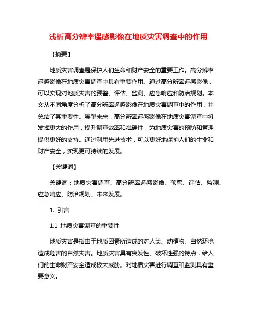 浅析高分辨率遥感影像在地质灾害调查中的作用