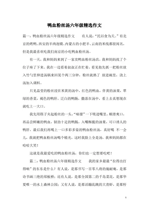 鸭血粉丝汤六年级精选作文
