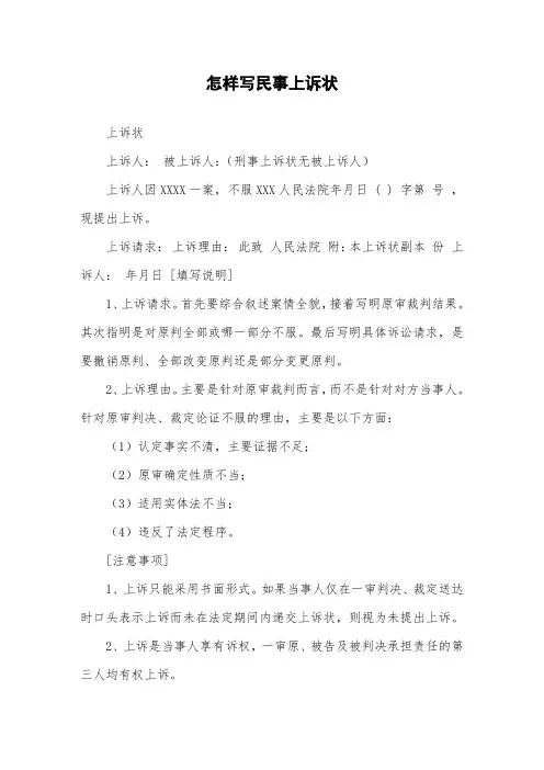 怎样写民事上诉状