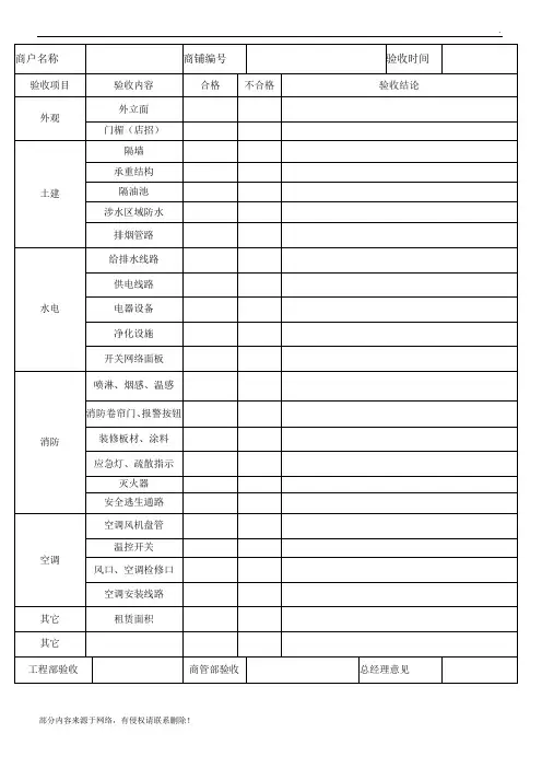 商铺装修综合验收单(自检)