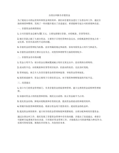 自查自纠报告存量资金