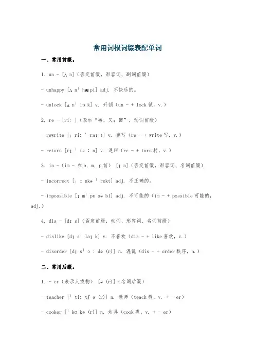 常用词根词缀表配单词
