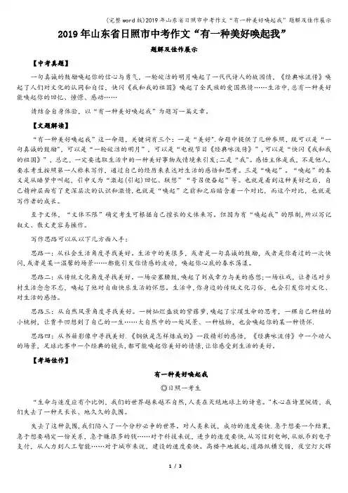 (完整word版)2019年山东省日照市中考作文“有一种美好唤起我”题解及佳作展示