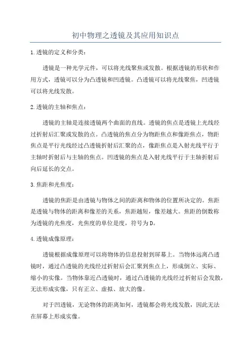 初中物理之透镜及其应用知识点