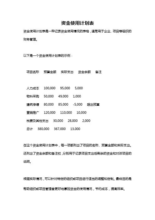 资金使用计划表