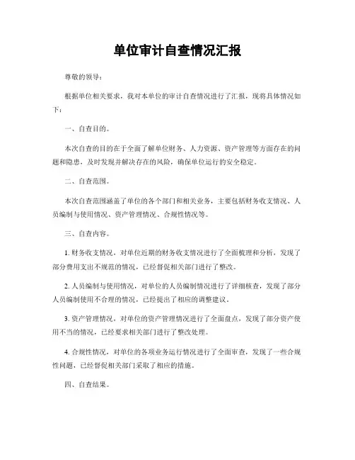单位审计自查情况汇报