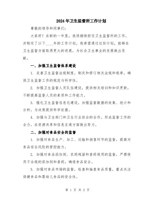 2024年卫生监督所工作计划